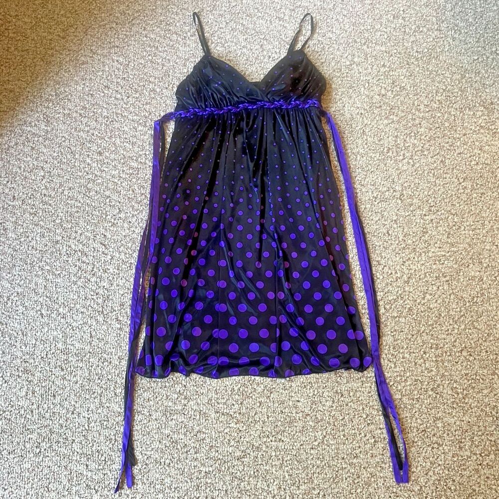 Ruby Rox Womens Babydoll Slip Dress Size M Satin Y2K Twee Polka Dot Whimsigoth